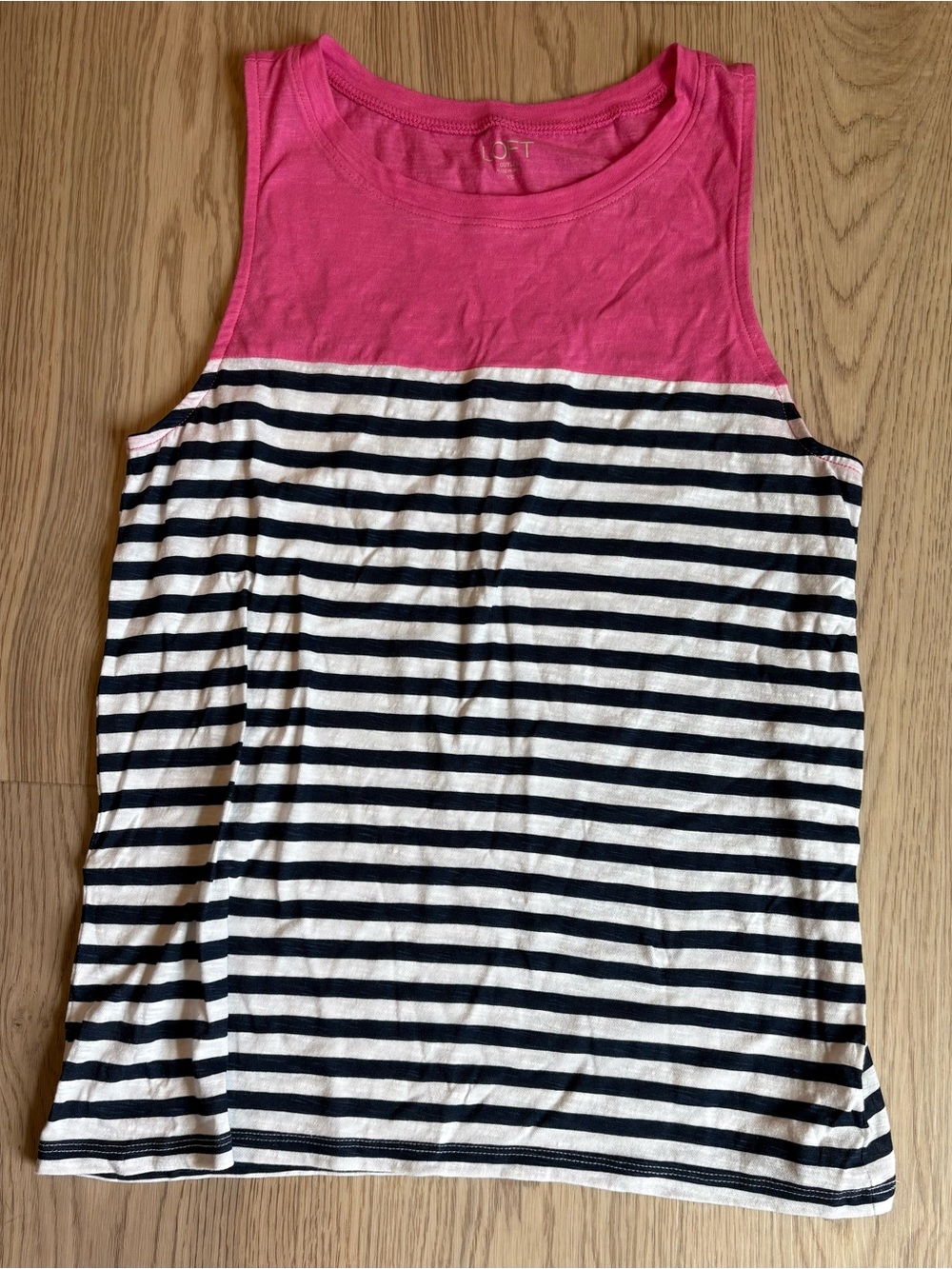 LOFT Pink Navy & White Striped Tank
